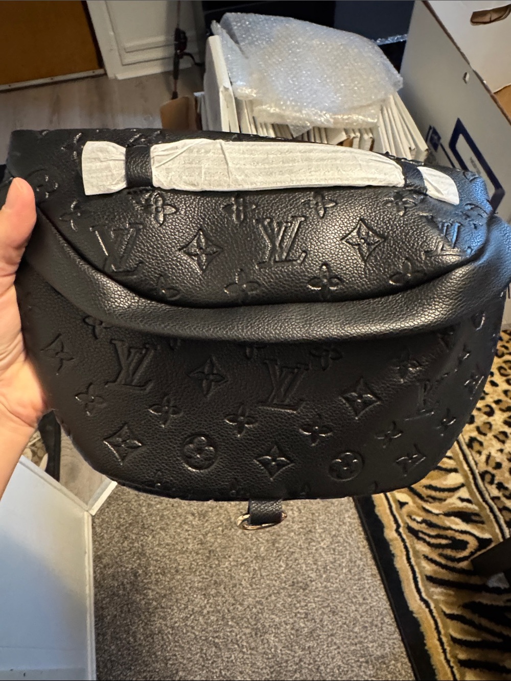 Louis Vuitton Black Embossed Monogram Crossbody Belt Bag with Gold Hardware - Picture 3 of 4